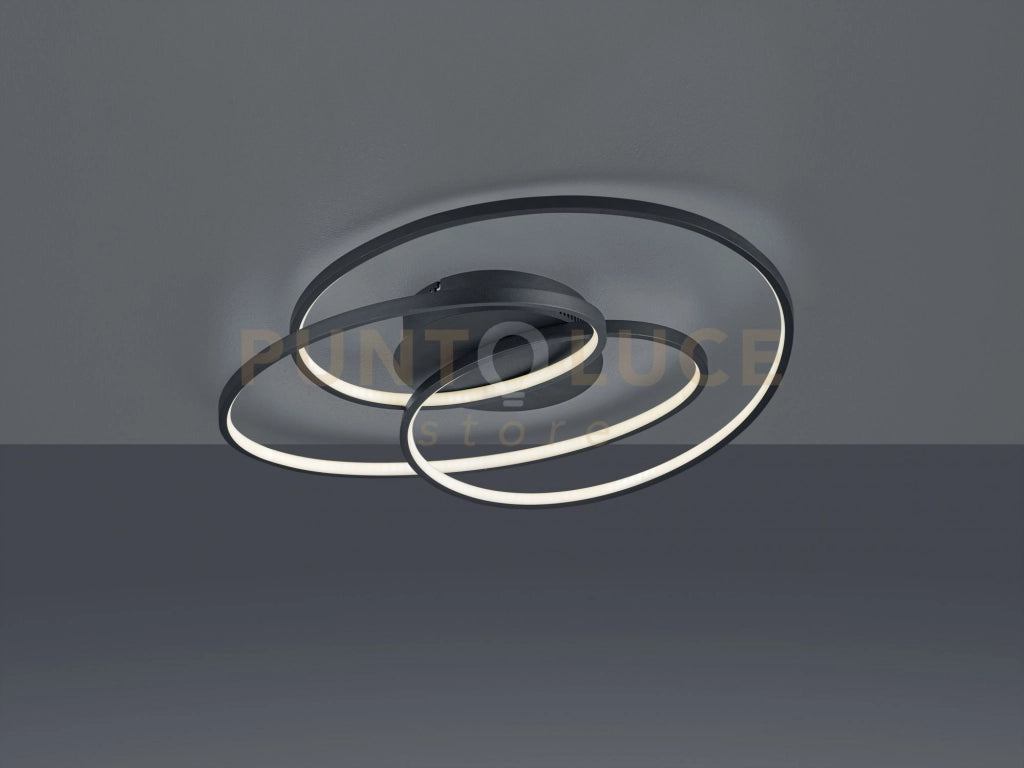 GALE PLAFONIERA LED 38,5W 5000lm, 3000K NERA CERCHI CONCENTRICI CON REGOLAZIONE INTENSITA' CON INTERRUTTORE D.60CM