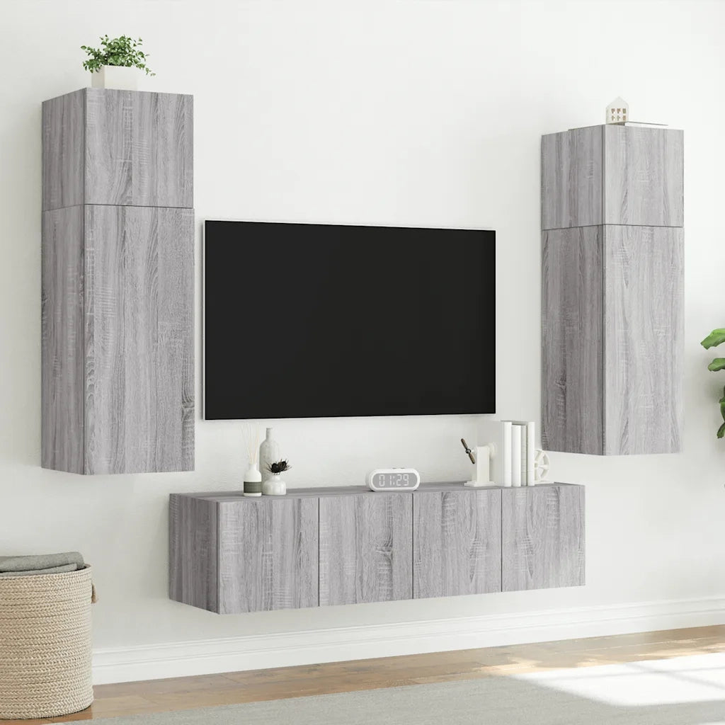 Mobile TV a Parete | Armadietto TV | Mobile Porta TV con Luci LED Grigio Sonoma 80x35x31 cm