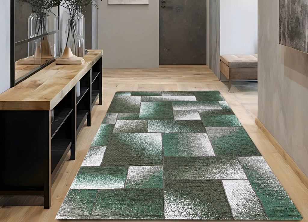 Tappeto Salotto Velour Antiscivolo Disegno Tetrix By Suardi - 65x220 - Verde