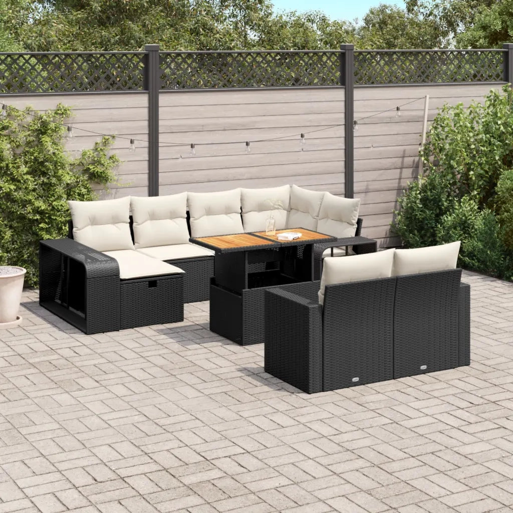 Set Divani da Giardino 11 pz con Cuscini in Polyrattan Nero 3276512