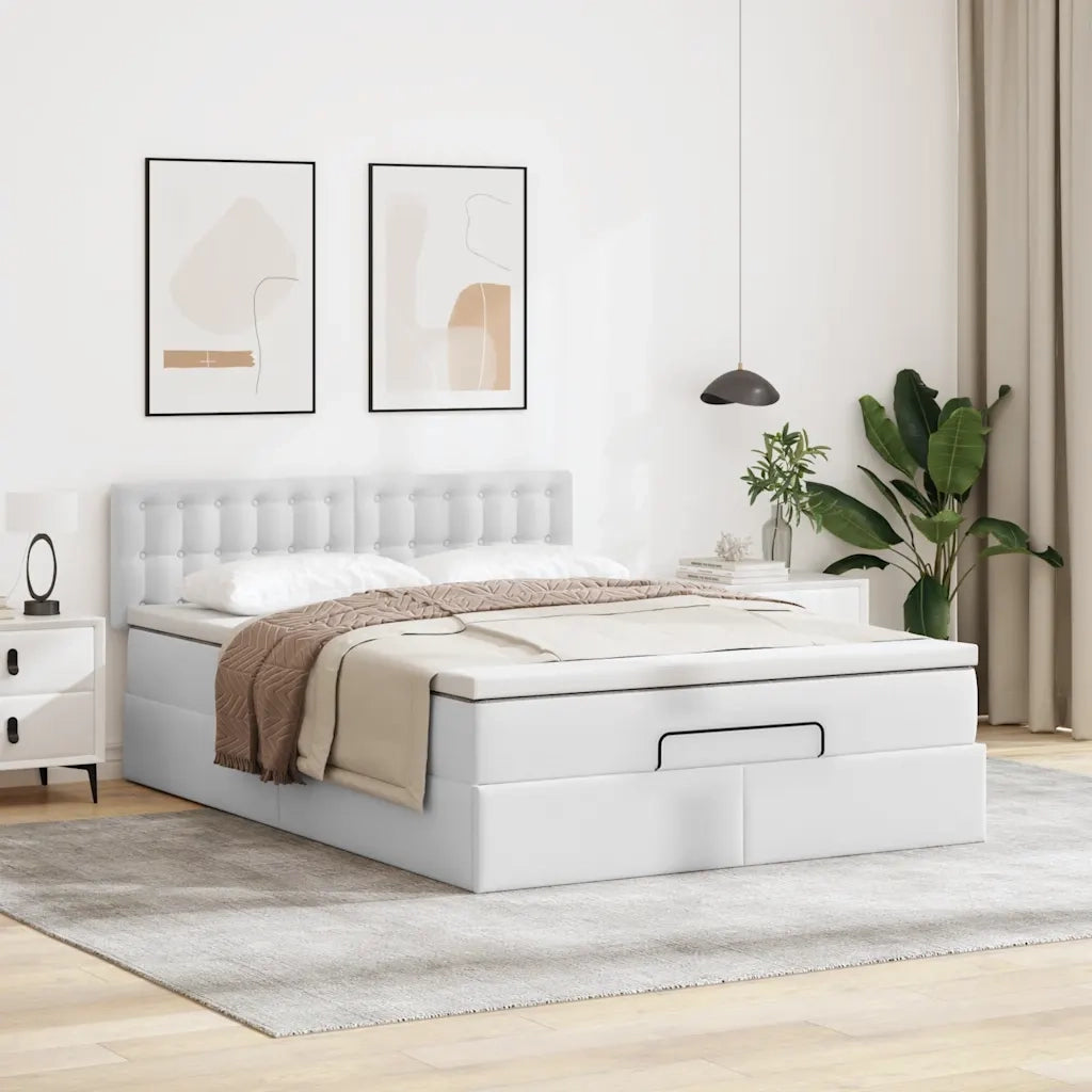 Pouf Letto con Materassi e LED Bianco Puro 140x190cm Similpelle 3312153