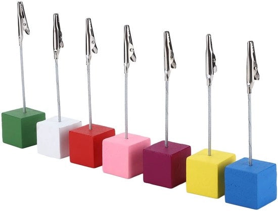 Sostegno per Tavolo da 7 pezzi - Supporto per Foto in Legno - Clip Support - Base Colorata - Acciaio di Alta Qualità - Progetto Stabile