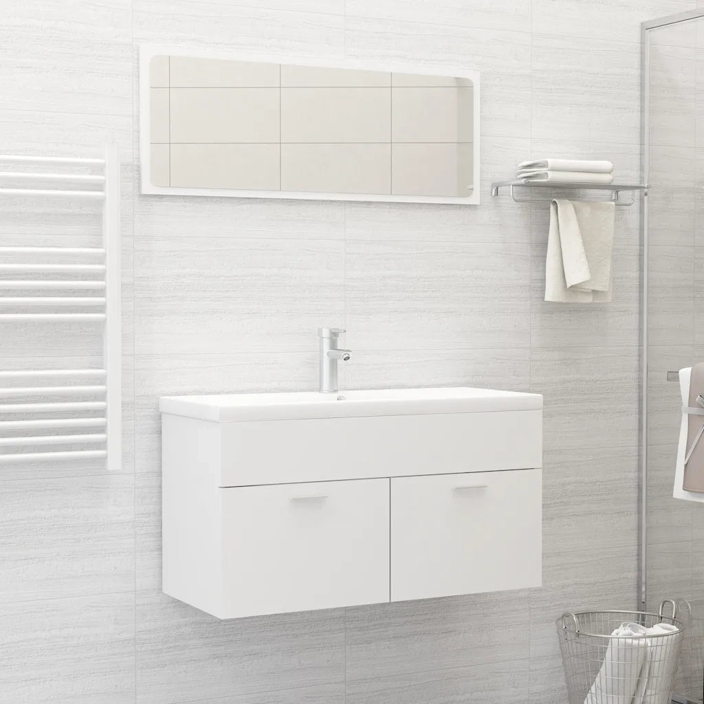 Set Mobili da Bagno 2 pz Bianco in Legno Multistrato 804800