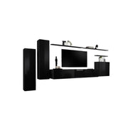 Set di mobili da soggiorno SWITCH I – Design moderno – Nero lucido – Mobile TV e contenitori sospesi