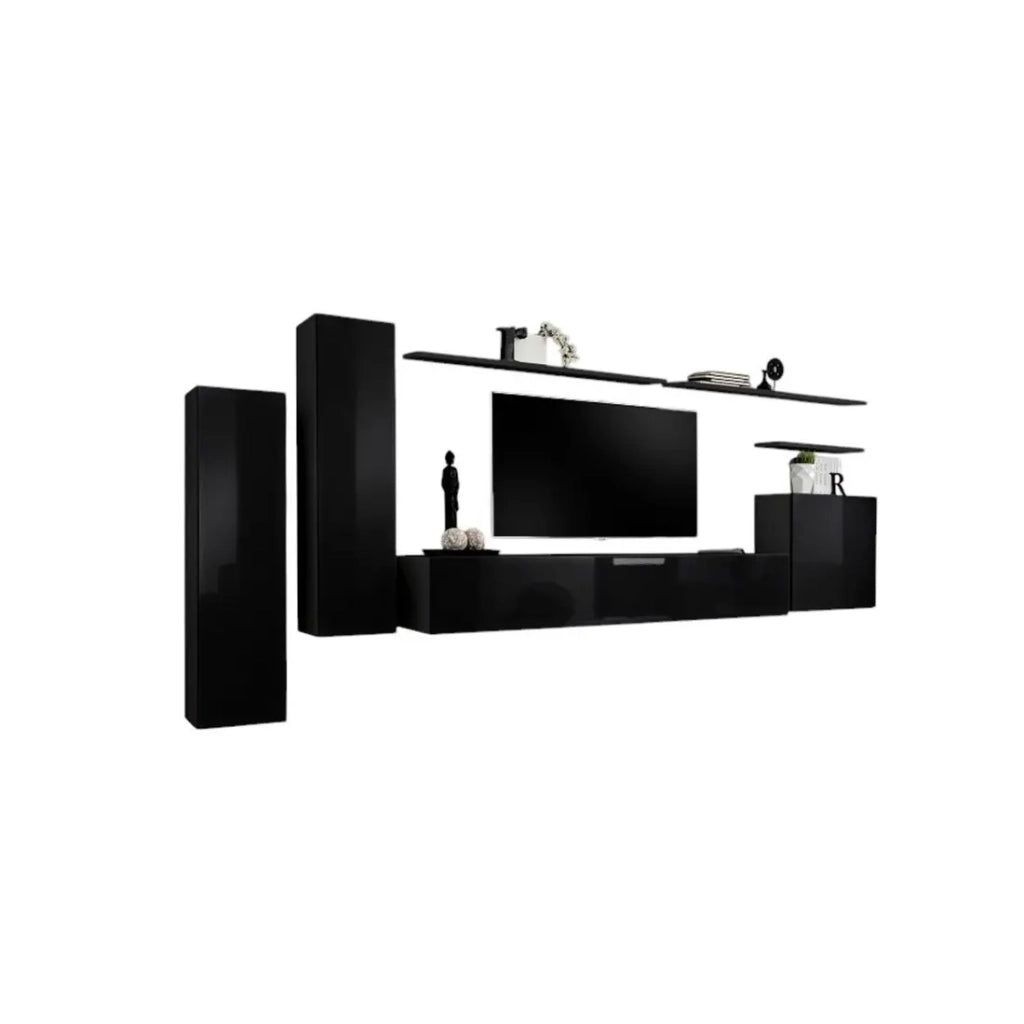 Set di mobili da soggiorno SWITCH I – Design moderno – Nero lucido – Mobile TV e contenitori sospesi