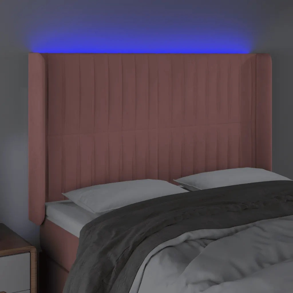 Testiera a LED rosa 147x16x118/128 cm in Velluto 3124339