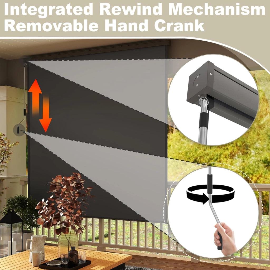 Tenda a rullo verticale per esterni, 180 x 250 cm, resistente alle intemperie, protezione solare, manovella, tenda per balcone e giardino