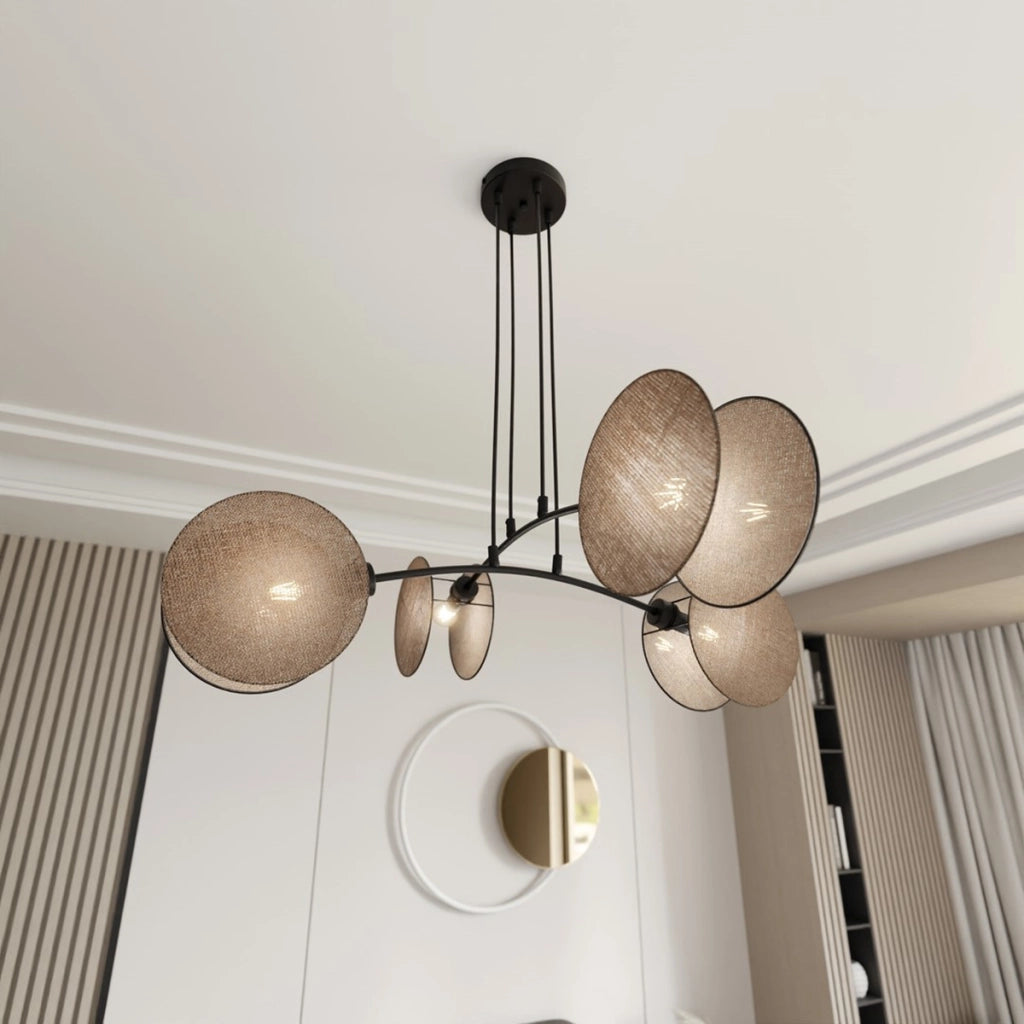 Lampada a sospensione MOTIF in acciaio nero e tessuto beige