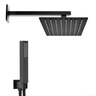 Set doccia nero opaco con braccio soffione rettangolare 30x20 e kit doccia