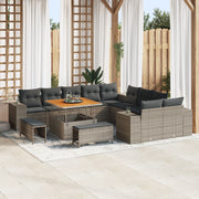 Set Divani da Giardino 13 Pezzi con Cuscini Grigio Polyrattan Acacia
