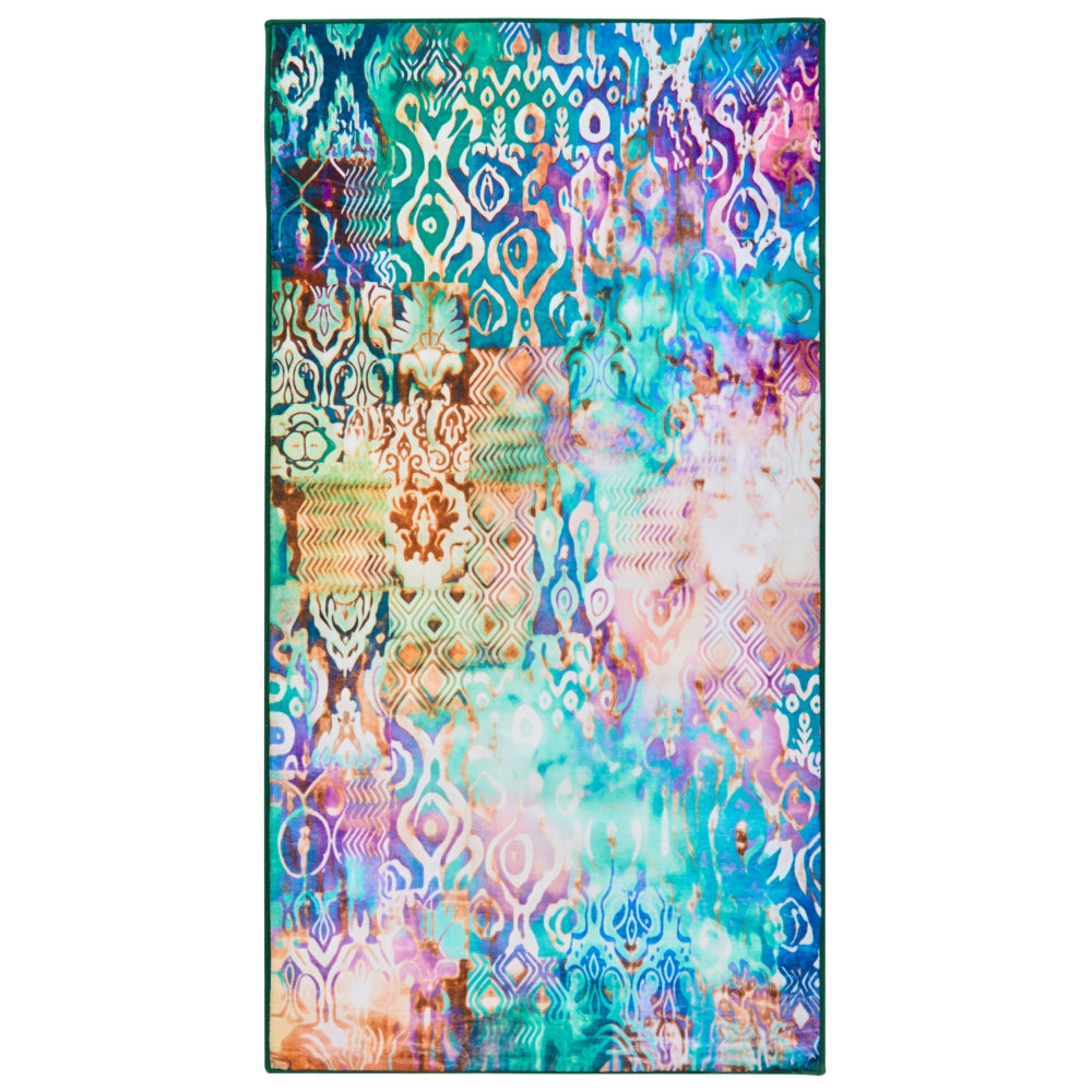 Tappeto a tessitura piana in stile boho orientale con vivace motivo stampato multicolore 80 x 150 cm