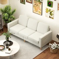 Divano 3 posti in velluto a coste, con cuscini a molle e imbottitura, 192x80x84,5cm, beige