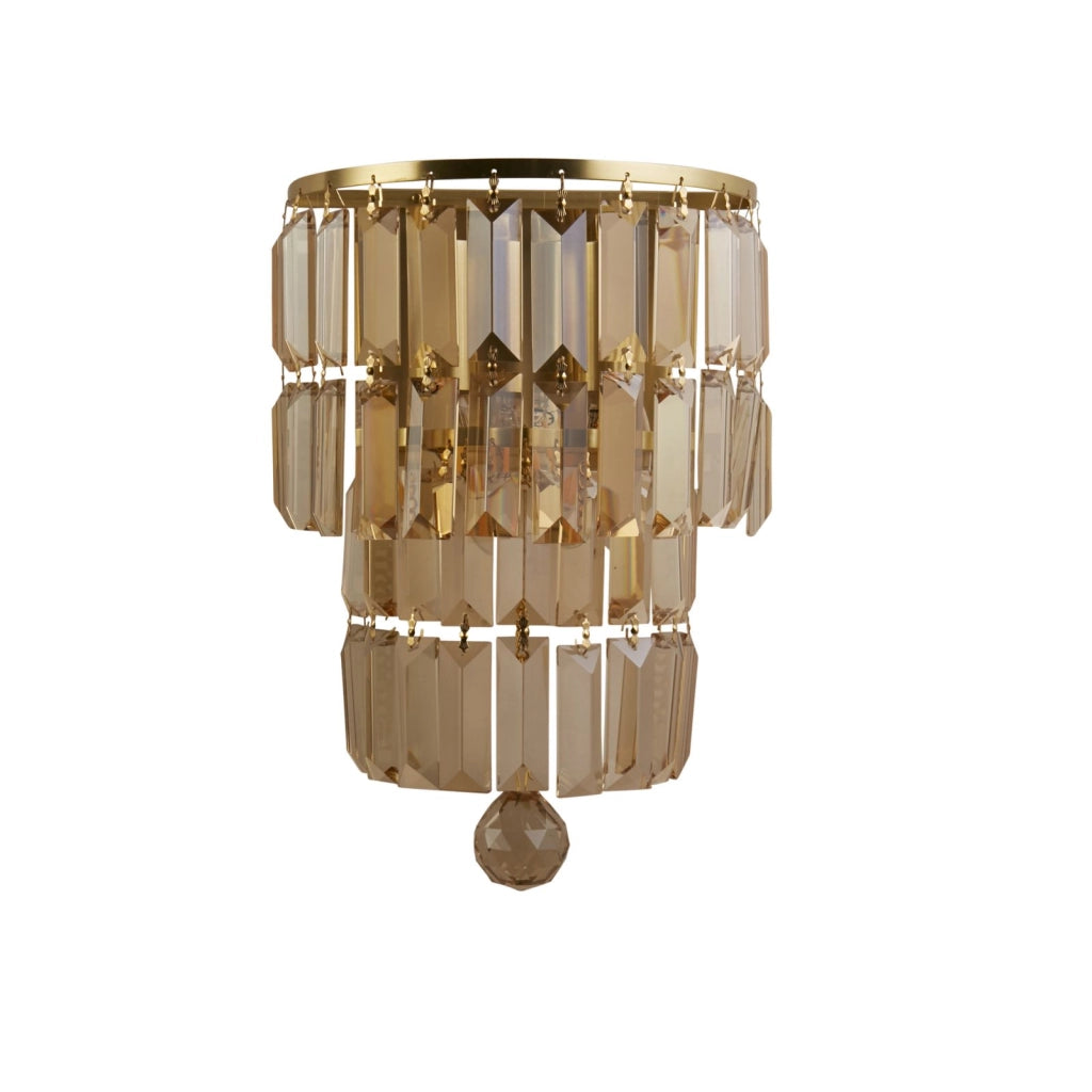 Applique Empire 2LT, metallo ottone satinato e cristallo champagne