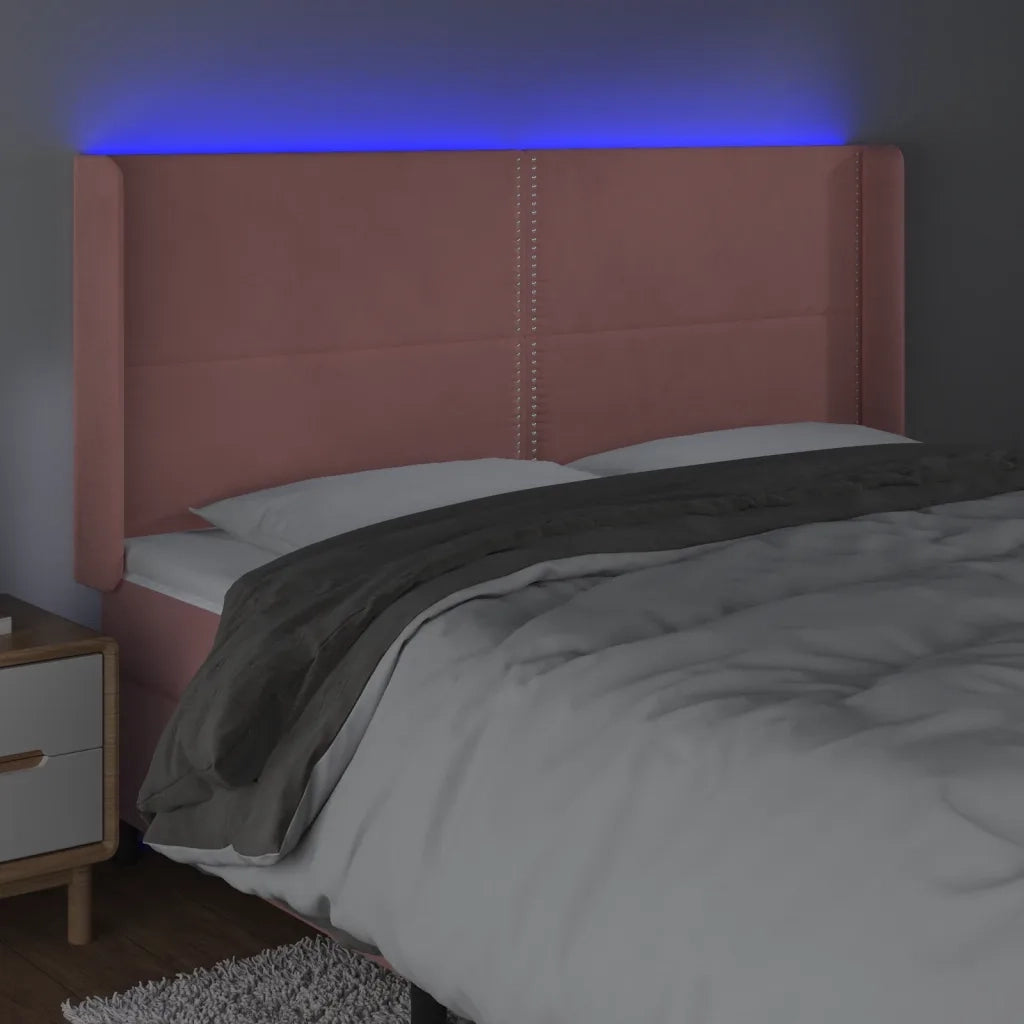 Testiera a LED rosa 163x16x118/128 cm in Velluto 3123967