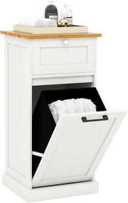 Armadio per Lavanderia in Legno con Cassetto e Cesto Estraibile per Biancheria, 40 x 37 x 82 cm, per Bagno (Bianco)