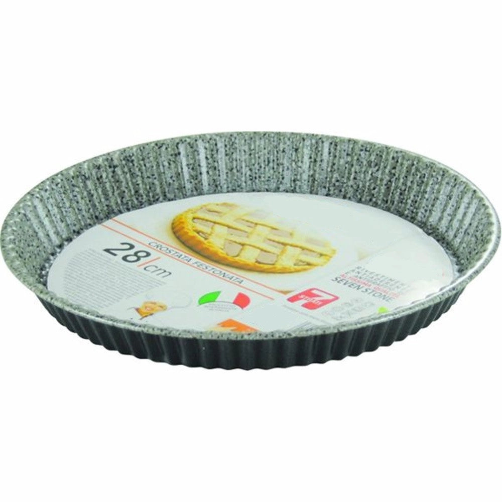 Trade Shop - Teglia Stampo Crostata Tonda Con Bordo Festonata ø28-32 Cm Antiaderente Antigraffio -    -diametro 28cm   -