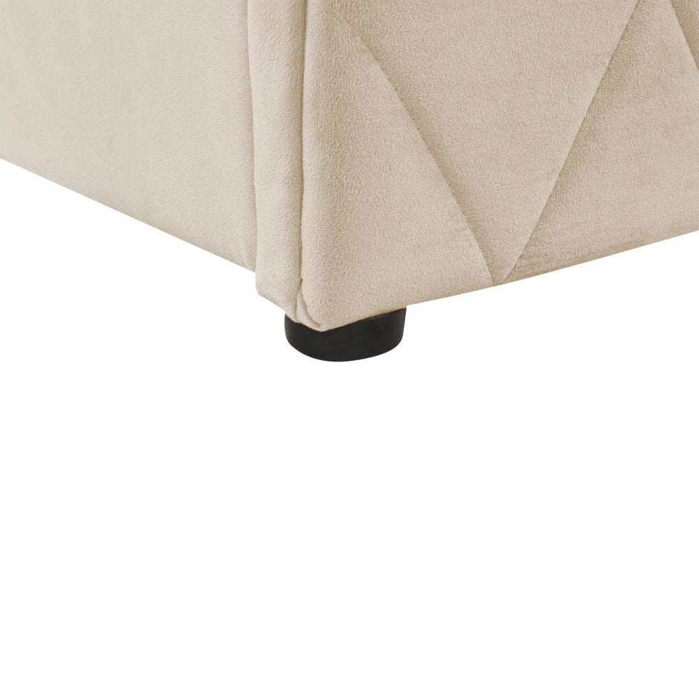 Letto contenitore Rivestimento in velluto beige 140 x 200 cm con testiera trapuntata a diamante con base a doghe
