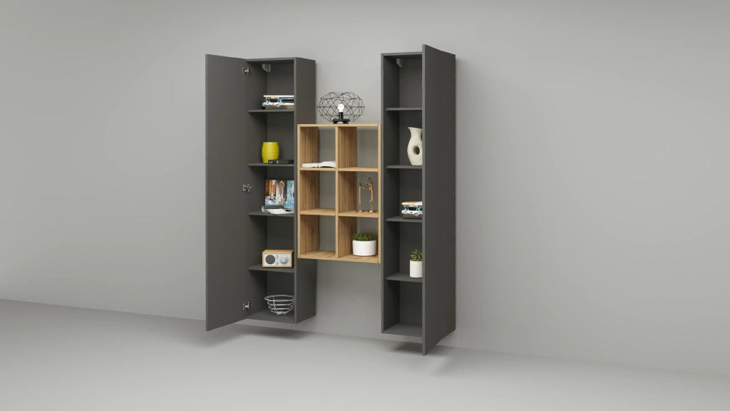 Parete attrezzata moderna antracite libreria in legno 2 armadi soggiorno Gemy RT