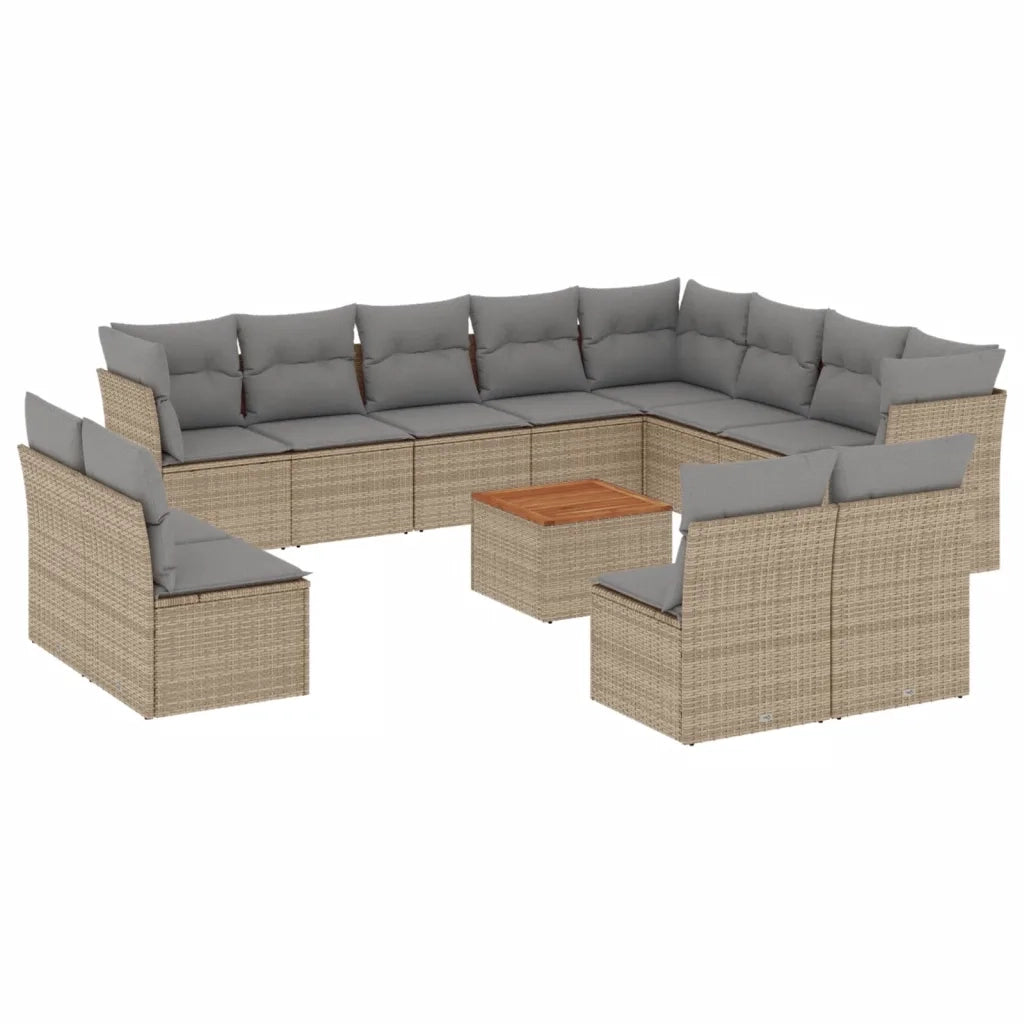 Set Divano da Giardino 13 pz con Cuscini Beige Misto Polyrattan