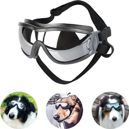 Occhiali da Sole per Cani - Protezione Oculare per Cani - Uv Resistente - Impermeabile - Resistente al Vento - Cinturino Regolabile - Adatto per Piccoli e Medi Cani - Regalo - Nero
