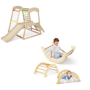 Parco giochi 6-in-1 per bambini 1+ anni in legno e dondolo ad arco 2 in 1-Palestra in legno e arco di arrampicata a doppia faccia