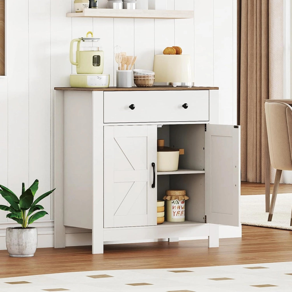 Credenza Cucina con Ripiano Regolabile, Mobile Buffet con 2 Ante e Cassetto, Mobiletto Multiuso per Sala da Pranzo, Soggiorno, Ingresso, Corridoio, 76 x 40 x 85 cm (L x P x A), Bianco
