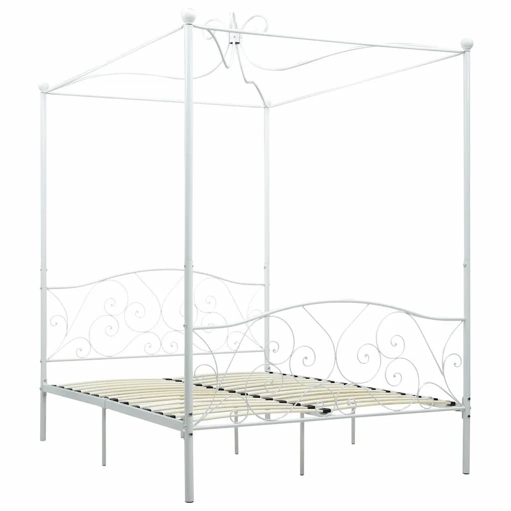 Letto a Baldacchino Bianco in Metallo 140x200 cm 284471
