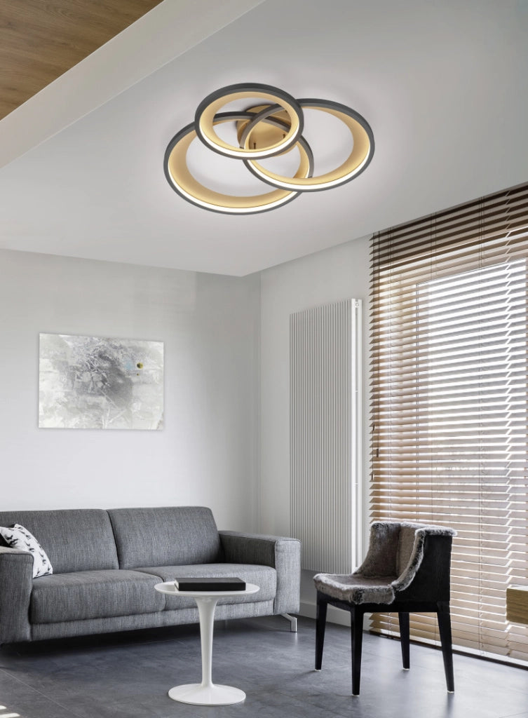 Plafoniera LED doppio cerchio, metallo, nero, L 80 cm, Granada