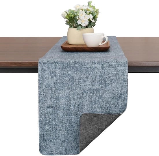 Tavolo da pranzo in legno imitato, moderno, a doppia faccia, antiscivolo, resistente al calore, lavabile, tavolo da esterno, per matrimoni, compleanni, decorazione di tavola da festa (grigio, azzurro chiaro, 40x240cm)