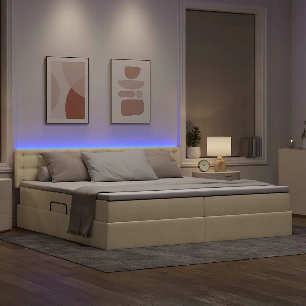 Letto con contenitore LED e materasso Crema 200 x 200 cm