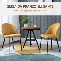 Set di 2 Sedie per Sala da Pranzo e Cucina Imbottite in Velluto, 49x50x77cm, Giallo