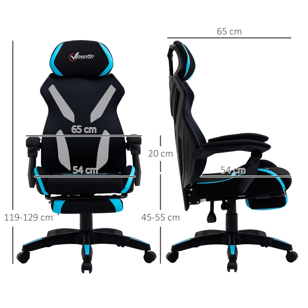 Sedia da Ufficio Ergonomica Gaming ¨C Xylo ¨C Tessuto Nero e Blu con Supporto Lombare, 65x65x119-129cm