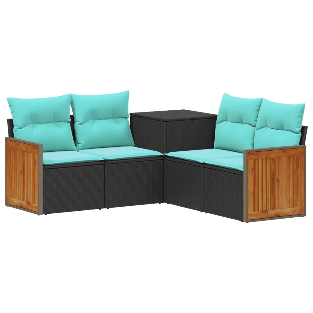 Set di divani 5 pz Nero e Blu Rattan sintetico e Acciaio 3447961