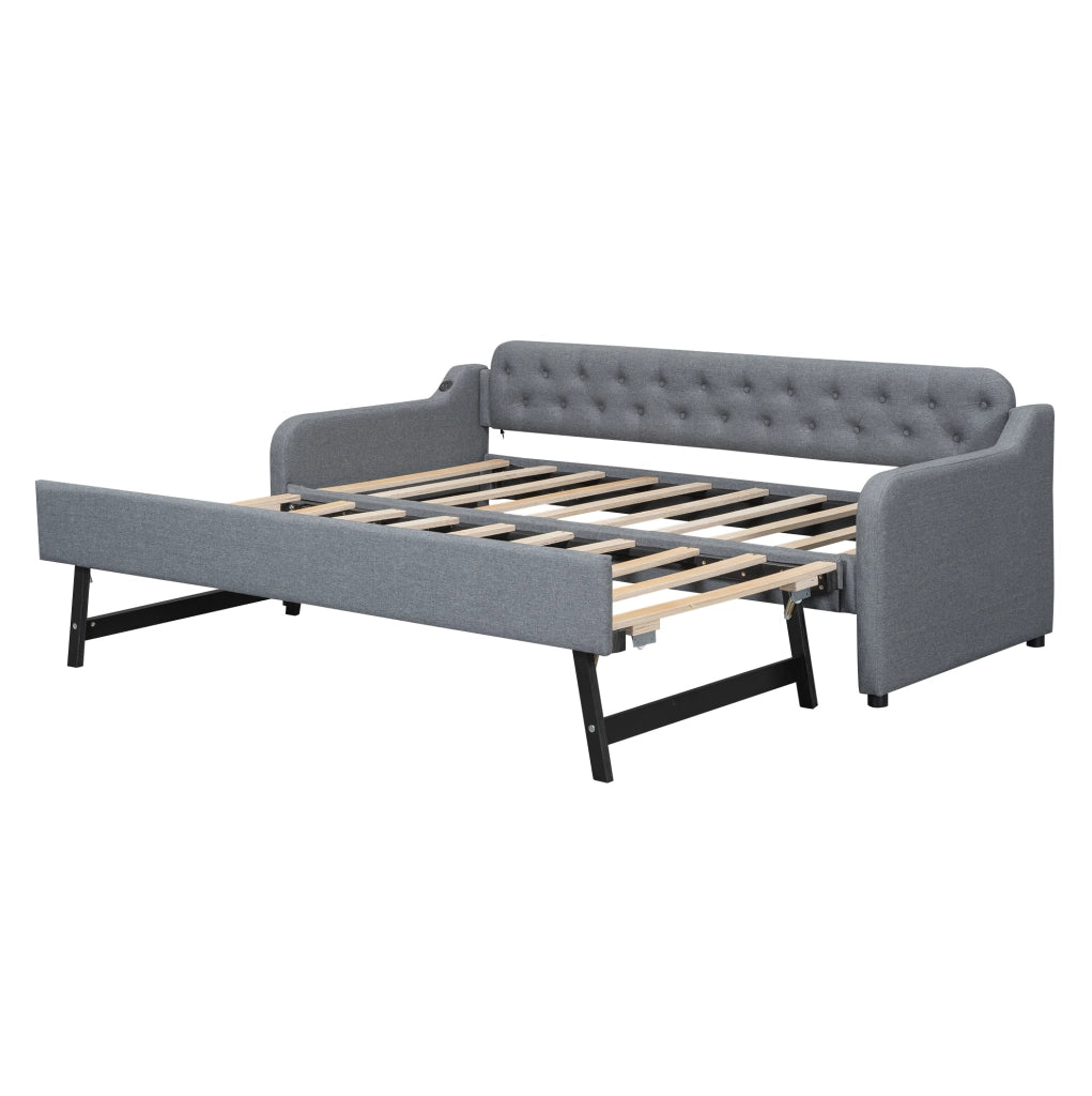 Divano letto 90x200 cm con letto estraibile; lino; grigio