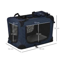 Borsa per Cani a 3 Ingressi con Cuscino e Sacche Portaoggetti, in Tessuto Oxford Blu e Metallo, 70x51x50 cm