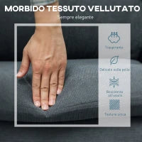 Divano 3 Posti Angolare con Chaise Longue Reversibile, in Tessuto Effetto Velluto, 196x140x88 cm, Grigio Carbone