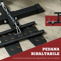 Stazione Fitness Multifunzione con Lat Machine, Sedile Regolabile e Supporto per Dischi, Nero