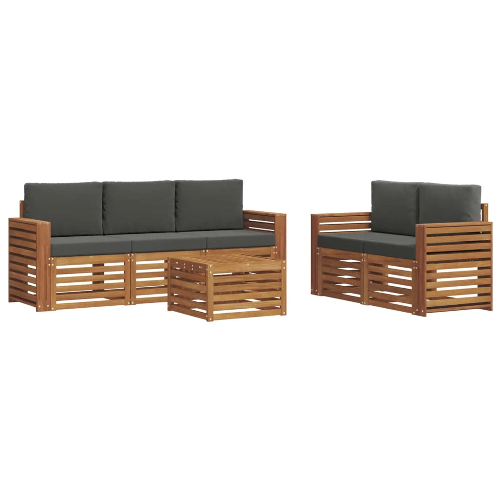 Set divani 6 pcs Naturale e Antracite Legno di Acacia Massello 3374377