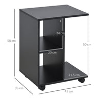 Tavolino da Salotto a C 45x35x58 cm con 2 Ripiani e 4 Ruote Girevoli Nero