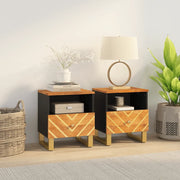 Comodini 2 pz-Set di 2 Tavolino da notte Marrone e Nero in Legno Massello di Mango