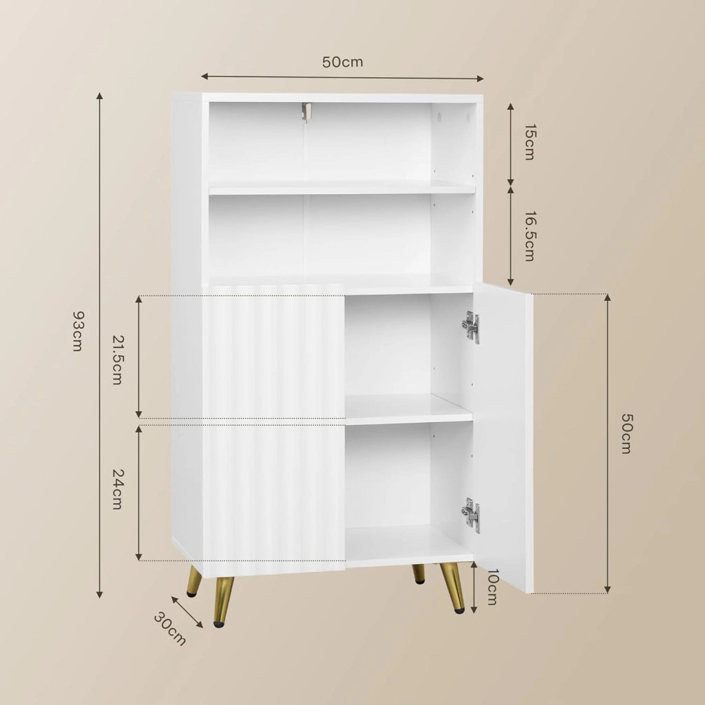 Mobile da Bagno, Armadietto da Terra Mobiletto, 50 x 30 x 93 cm, Mobiletto Bagno Salvaspazio, Ripiano Regolabile e Porte, per Soggiorno, Cucina, Corridoio, Bianco SBP0097