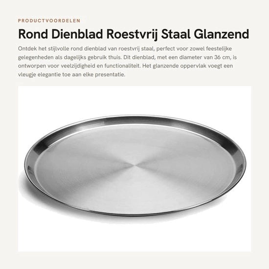 Tavolo di Servizio Rond - 36 cm - Acciaio Inossidabile - Tavolo Antiscivolo - Tavolo Grande - Tavolo in Legno - Stile e Funzionale - Tavolo di Servizio