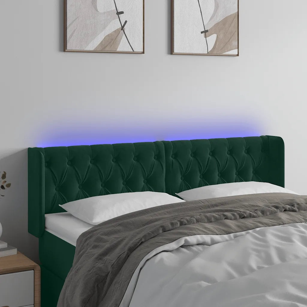 Testiera a LED Verde Scuro 147x16x78/88 cm in Velluto 3123623