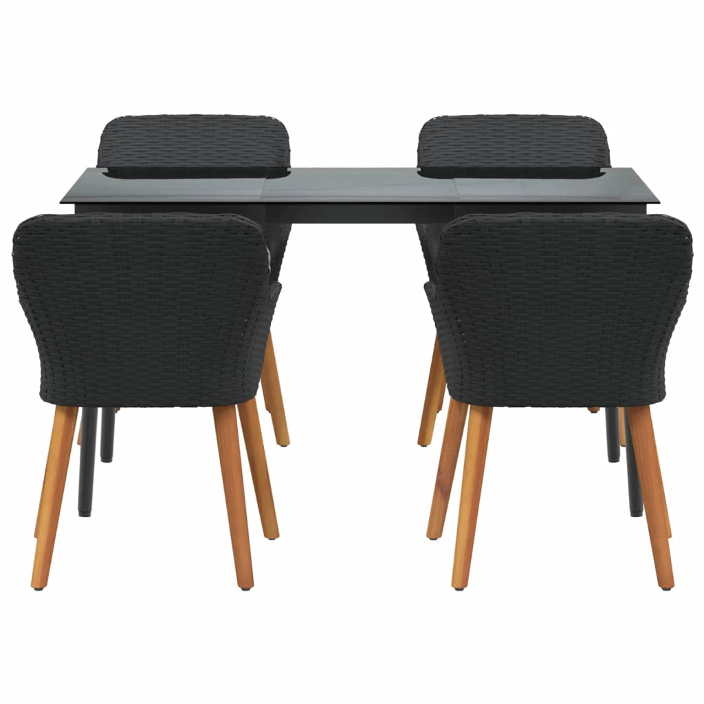 Set da Pranzo per Giardino con cuscino 5 pcs Nero polyrattan