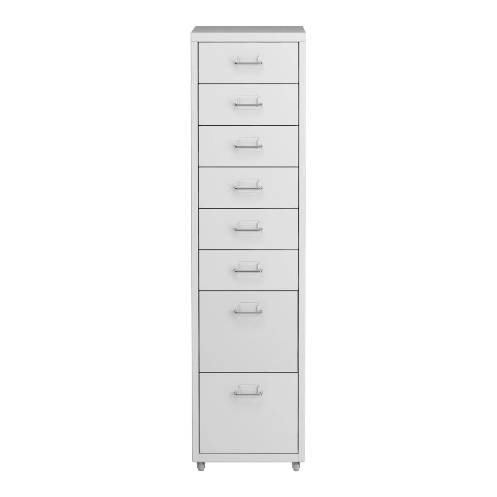 Cassettiera Kökar in Acciaio Mobile Archivio con 8 Cassetti e Rotelle - Bianco [en.casa]