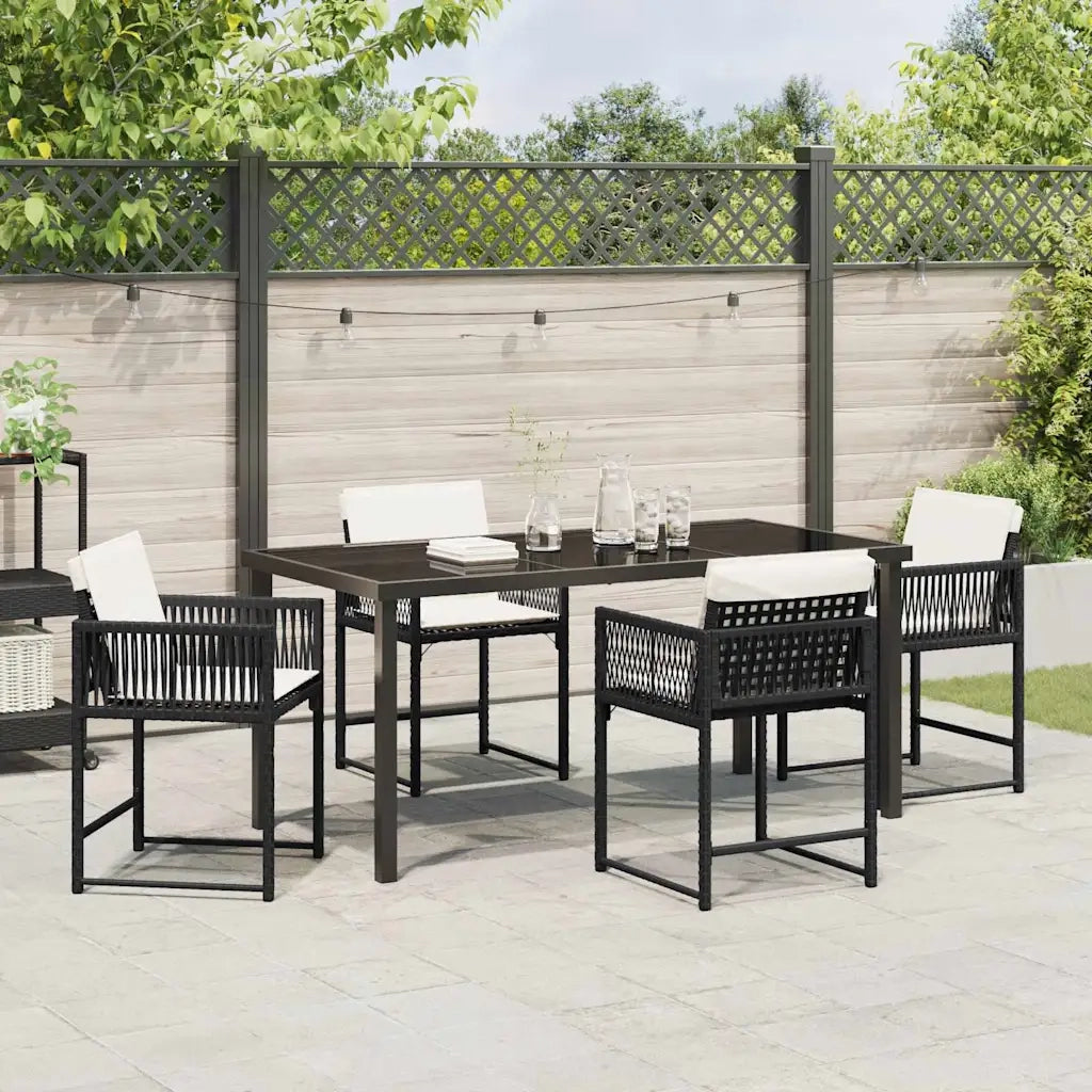 Set da Pranzo per Giardino 5 pz | Set Salotto da Giardino Nero polyrattan