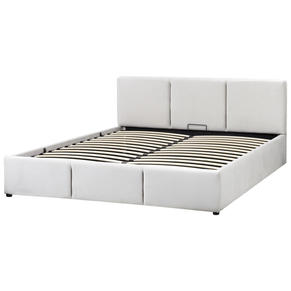 Letto Ottomano Grigio Chiaro Velluto Tappezzato 160 x 200 cm Testiera Travestita Funzione Contenitore