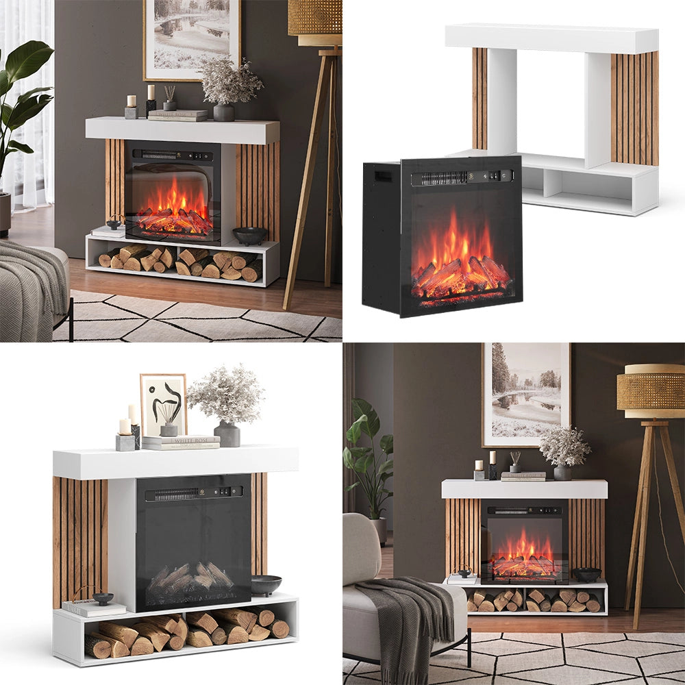 Vicco Caminetto elettrico Bianco 100 cm con effetto fiamma realistico e riscaldatore da 1800W