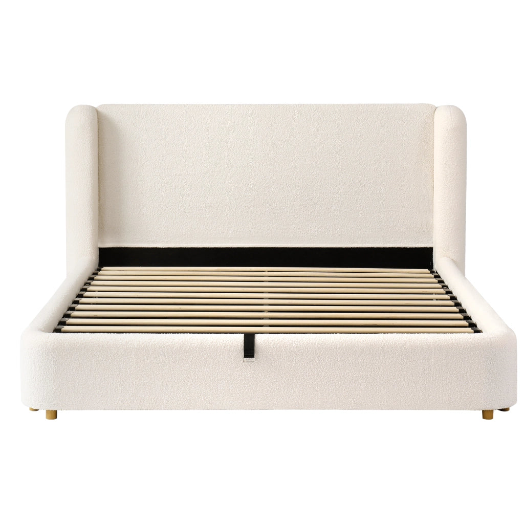 Letti contenitori 160x200 cm; contenitore idraulico; bouclé beige (Senza materasso)