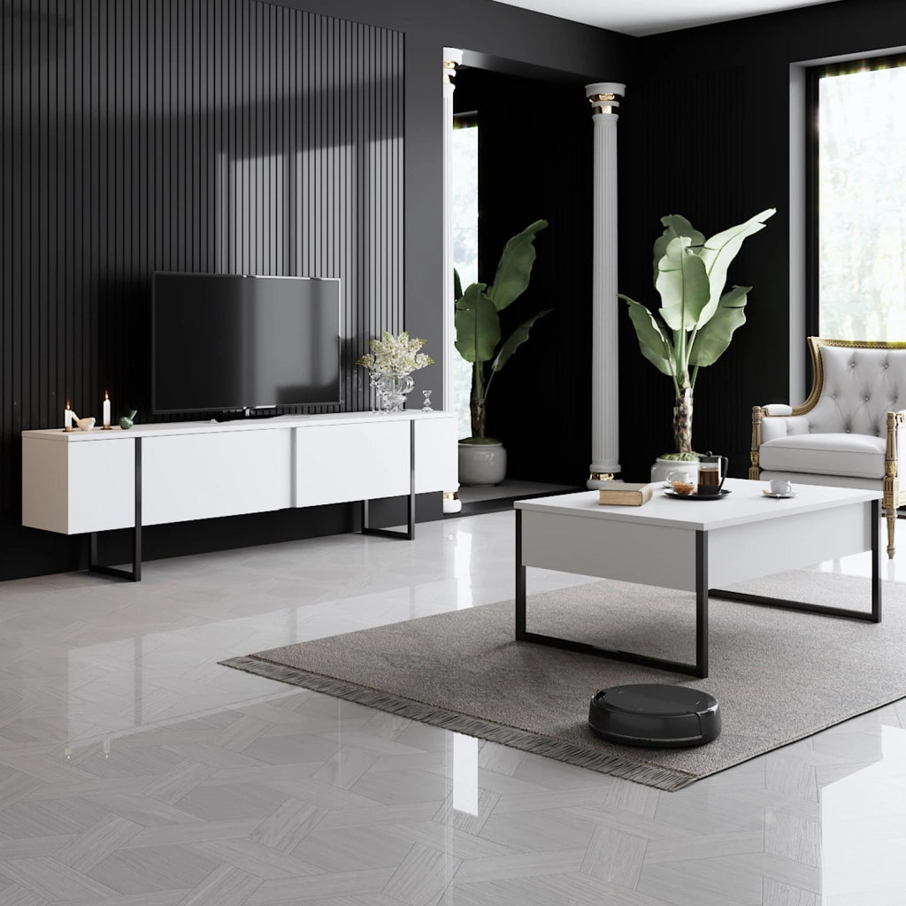 Porta TV in legno "Luxe" - 180 x 30 x 50 cm - Bianco